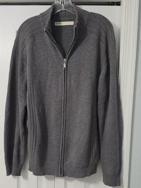Perry Ellis Men's Full-Zip Sweater Jacket in Charcoal Gray